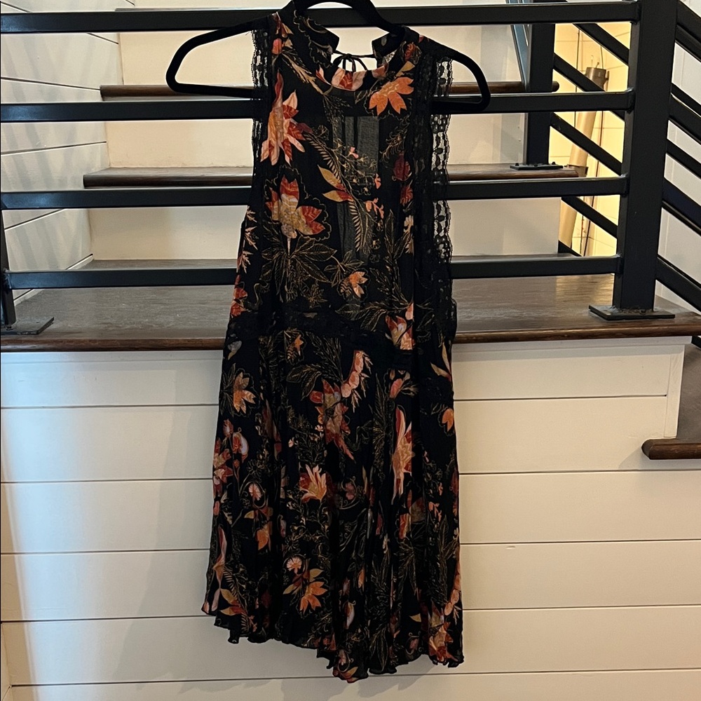 Free People Black and Orange Floral Mini Dress